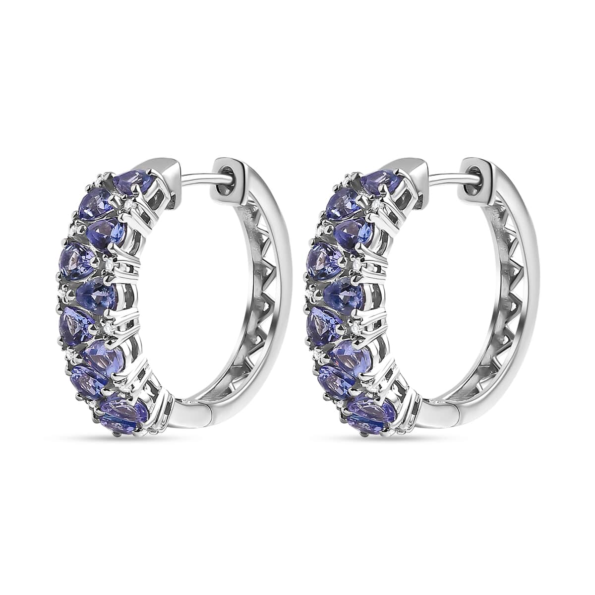 Tanzanite and White Zircon 3.25 ctw Hoop Earrings in Rhodium Over Sterling Silver image number 3