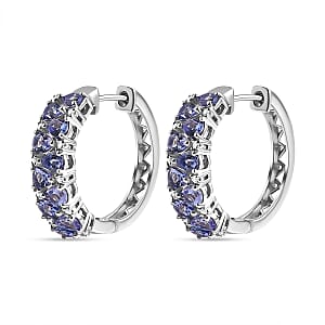 D'Joy Tanzanite and White Zircon 3.25 ctw Hoop Earrings in Rhodium Over Sterling Silver