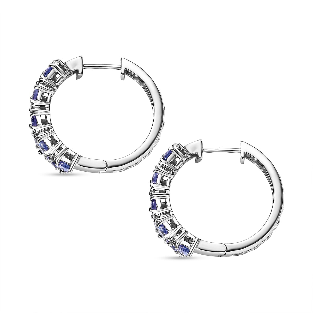 D'Joy Tanzanite and White Zircon 3.25 ctw Hoop Earrings in Rhodium Over Sterling Silver