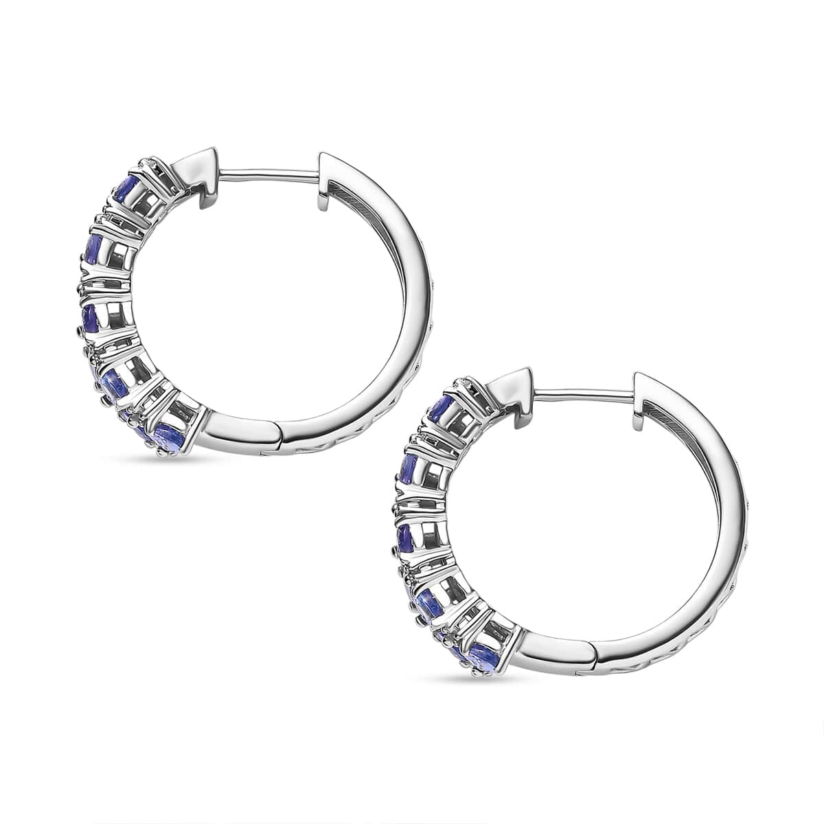 Tanzanite and White Zircon 3.25 ctw Hoop Earrings in Rhodium Over Sterling Silver image number 4