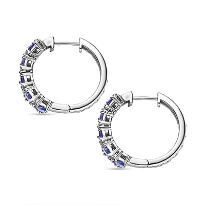 D'Joy Tanzanite and White Zircon 3.25 ctw Hoop Earrings in Rhodium Over Sterling Silver