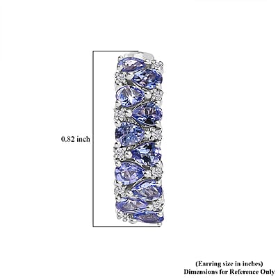 D'Joy Tanzanite and White Zircon 3.25 ctw Hoop Earrings in Rhodium Over Sterling Silver