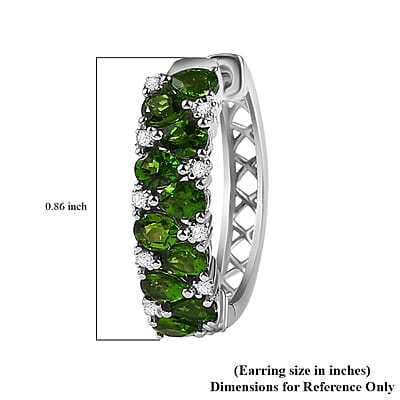 Chrome Diopside and White Zircon 3.60 ctw Hoop Earrings in Rhodium Over Sterling Silver