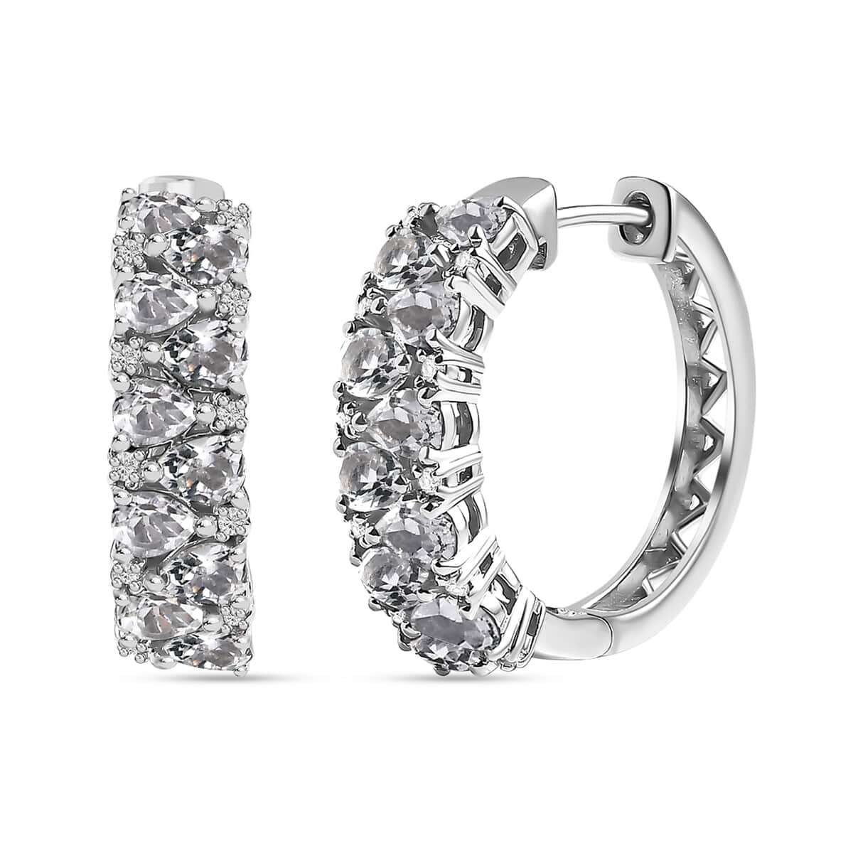 White Topaz 4.00 ctw Hoop Earrings in Rhodium Over Sterling Silver image number 0