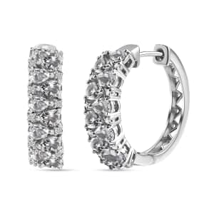 White Topaz 4.00 ctw Hoop Earrings in Rhodium Over Sterling Silver