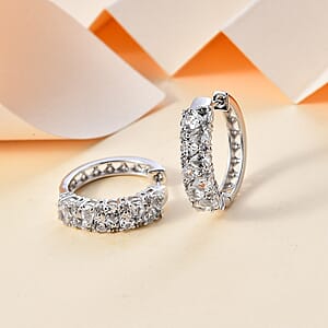 White Topaz 4.00 ctw Hoop Earrings in Rhodium Over Sterling Silver