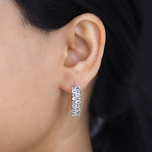 White Topaz 4.00 ctw Hoop Earrings in Rhodium Over Sterling Silver