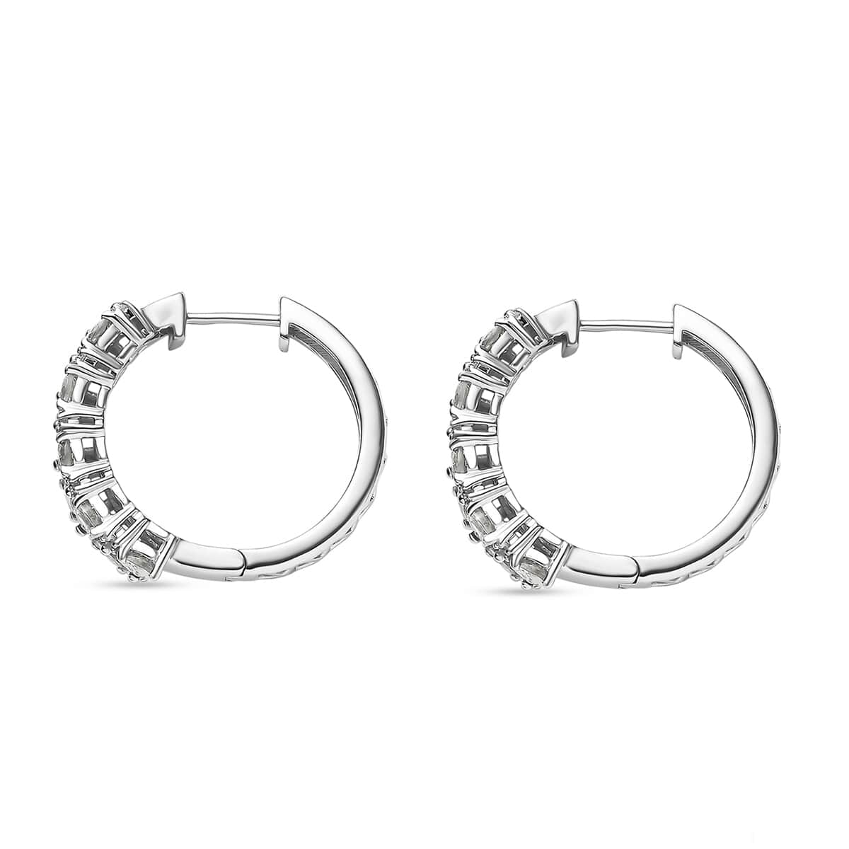 White Topaz 4.00 ctw Hoop Earrings in Rhodium Over Sterling Silver image number 3