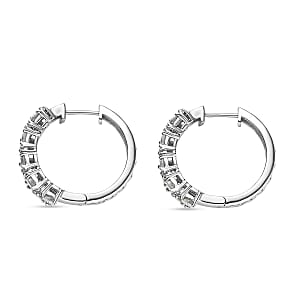White Topaz 4.00 ctw Hoop Earrings in Rhodium Over Sterling Silver