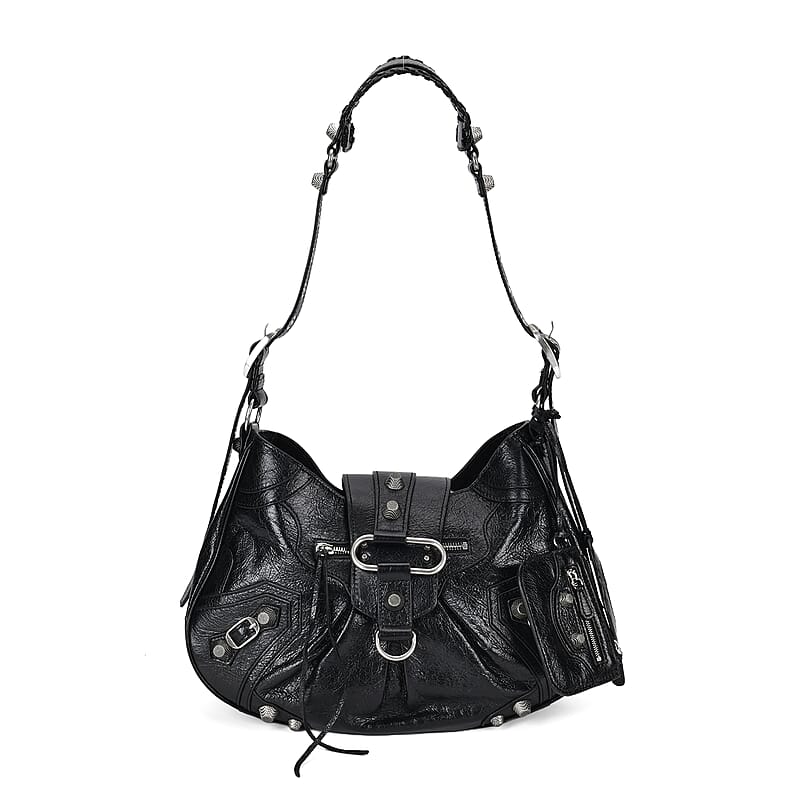 Grand Pelle Black Genuine Leather Crossbody Bag with Shoulder Strap