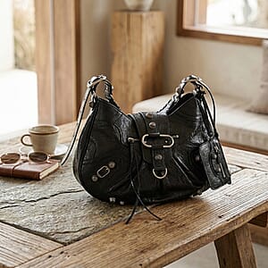 Grand Pelle Black Genuine Leather Crossbody Bag with Shoulder Strap