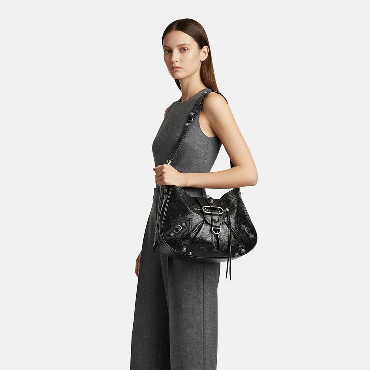 Grand Pelle Black Genuine Leather Crossbody Bag with Shoulder Strap image number 2