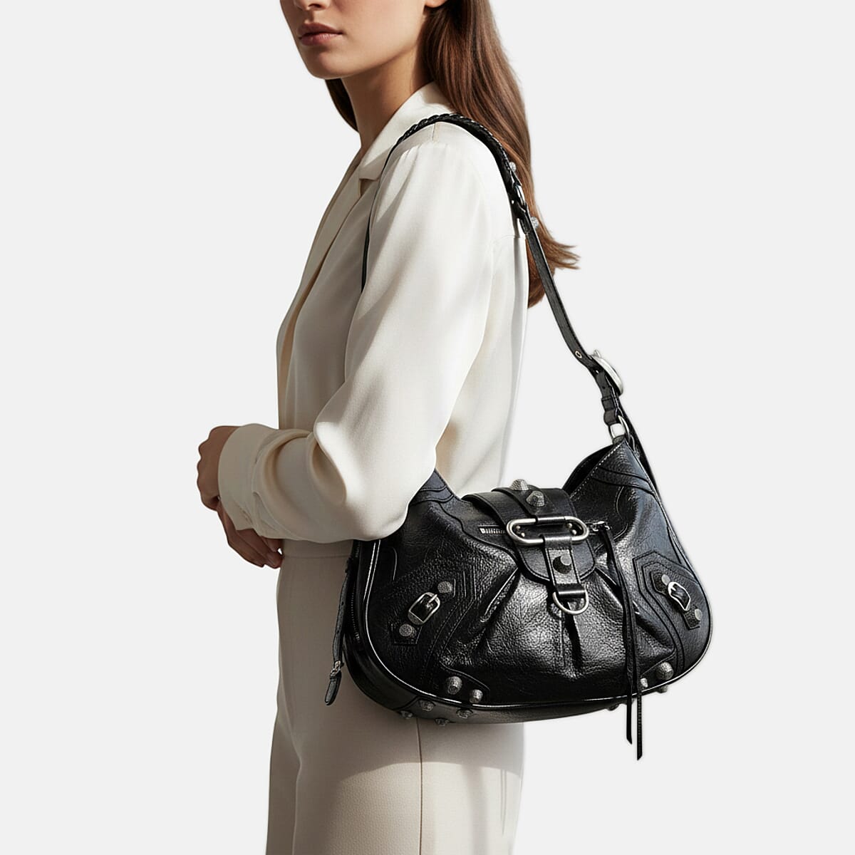 Grand Pelle Black Genuine Leather Crossbody Bag with Shoulder Strap image number 3