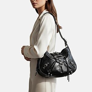 Grand Pelle Black Genuine Leather Crossbody Bag with Shoulder Strap