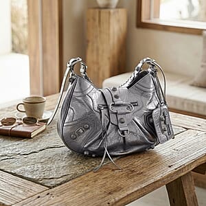 Grand Pelle Dark Silver Genuine Leather Crossbody Bag with Shoulder Strap