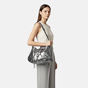 Grand Pelle Dark Silver Genuine Leather Crossbody Bag with Shoulder Strap