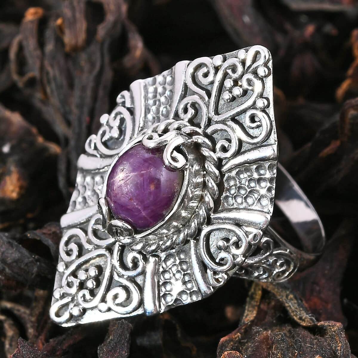 Bali Legacy Indian Star Ruby 3.50 ctw Ring in Sterling Silver (Size 10.0)  image number 1