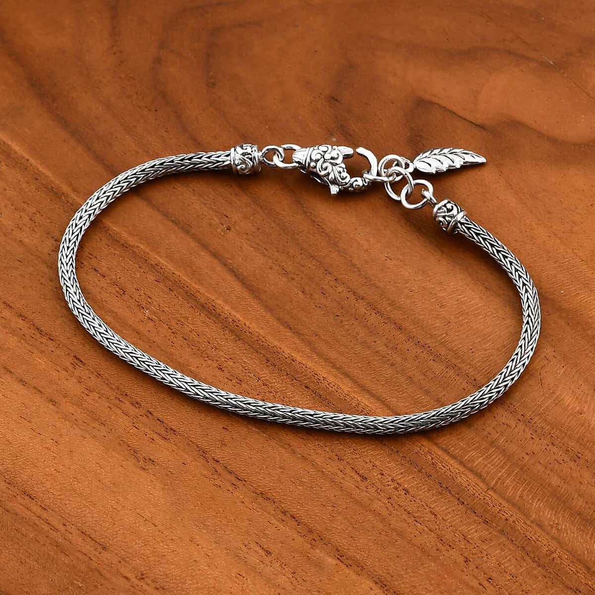 Bali Legacy Tulang Naga Chain Bracelet with Leaf Charm in Sterling Silver 8.35 Grams (7.25 In) image number 1