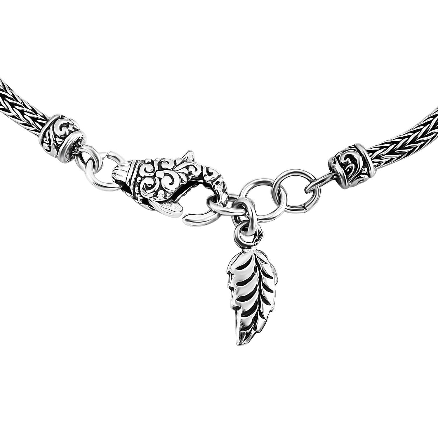 Bali Legacy Tulang Naga Chain Bracelet with Leaf Charm in Sterling Silver 8.35 Grams (7.25 In)