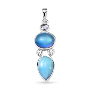 Artisan Crafted Larimar and Multi Gemstone 6.75 ctw Pendant in Sterling Silver