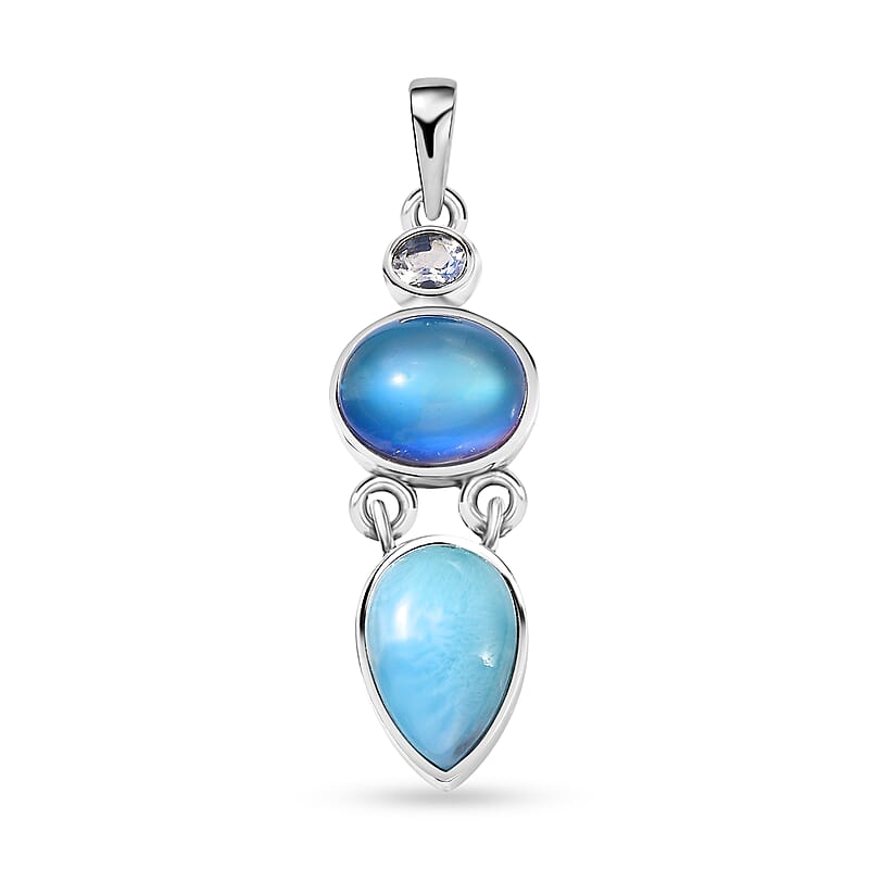 D'Joy Artisan Crafted Larimar and Multi Gemstone 6.75 ctw Pendant without Chain in Sterling Silver