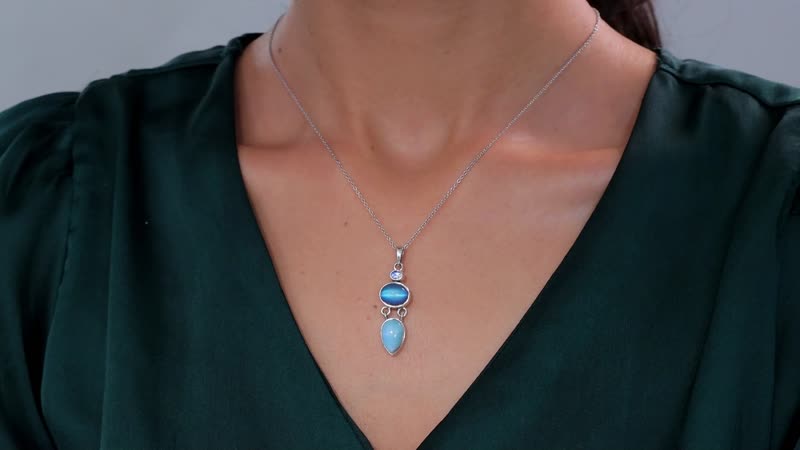 D'Joy Artisan Crafted Larimar and Multi Gemstone 6.75 ctw Pendant without Chain in Sterling Silver