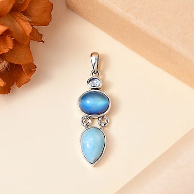 D'Joy Artisan Crafted Larimar and Multi Gemstone 6.75 ctw Pendant without Chain in Sterling Silver