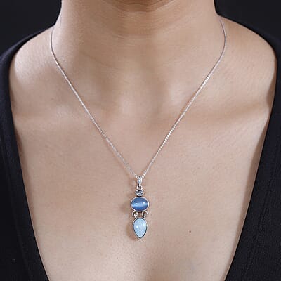 D'Joy Artisan Crafted Larimar and Multi Gemstone 6.75 ctw Pendant without Chain in Sterling Silver