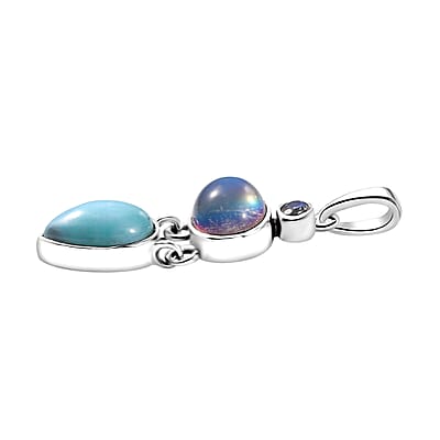 D'Joy Artisan Crafted Larimar and Multi Gemstone 6.75 ctw Pendant without Chain in Sterling Silver