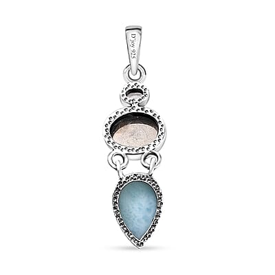 D'Joy Artisan Crafted Larimar and Multi Gemstone 6.75 ctw Pendant without Chain in Sterling Silver