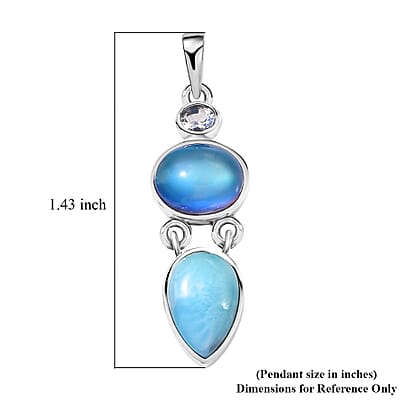 D'Joy Artisan Crafted Larimar and Multi Gemstone 6.75 ctw Pendant without Chain in Sterling Silver