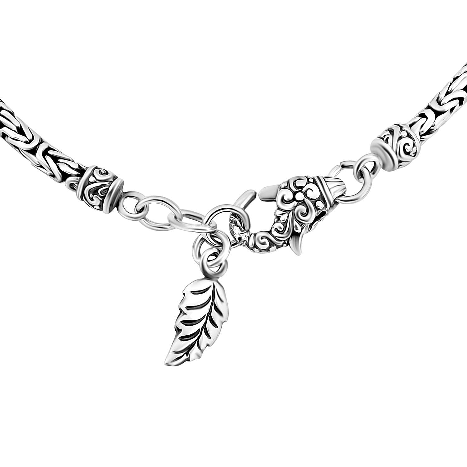 Bali Legacy Borobudur Chain Bracelet with Leaf Charm Sterling Silver 11.30 Grams (7.25 In)
