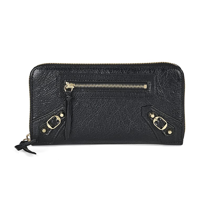 Grand Pelle Black Genuine Leather Bifold Long Wallet