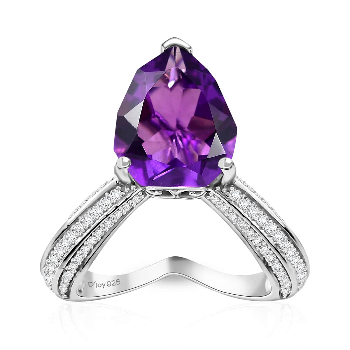 African Amethyst, Moissanite Ring in Rhodium Over Sterling Silver (Size 10.0) 6.10 ctw image number 0