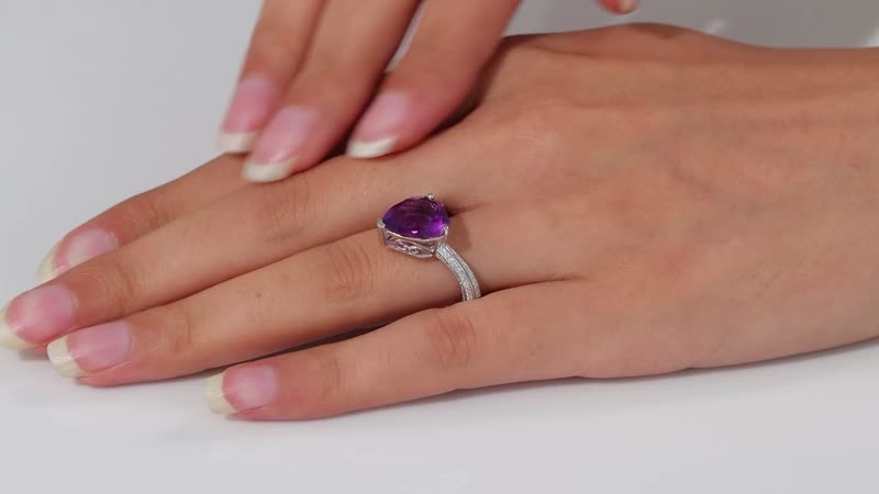 African Amethyst, Moissanite Ring in Rhodium Over Sterling Silver (Size 10.0) 6.10 ctw
