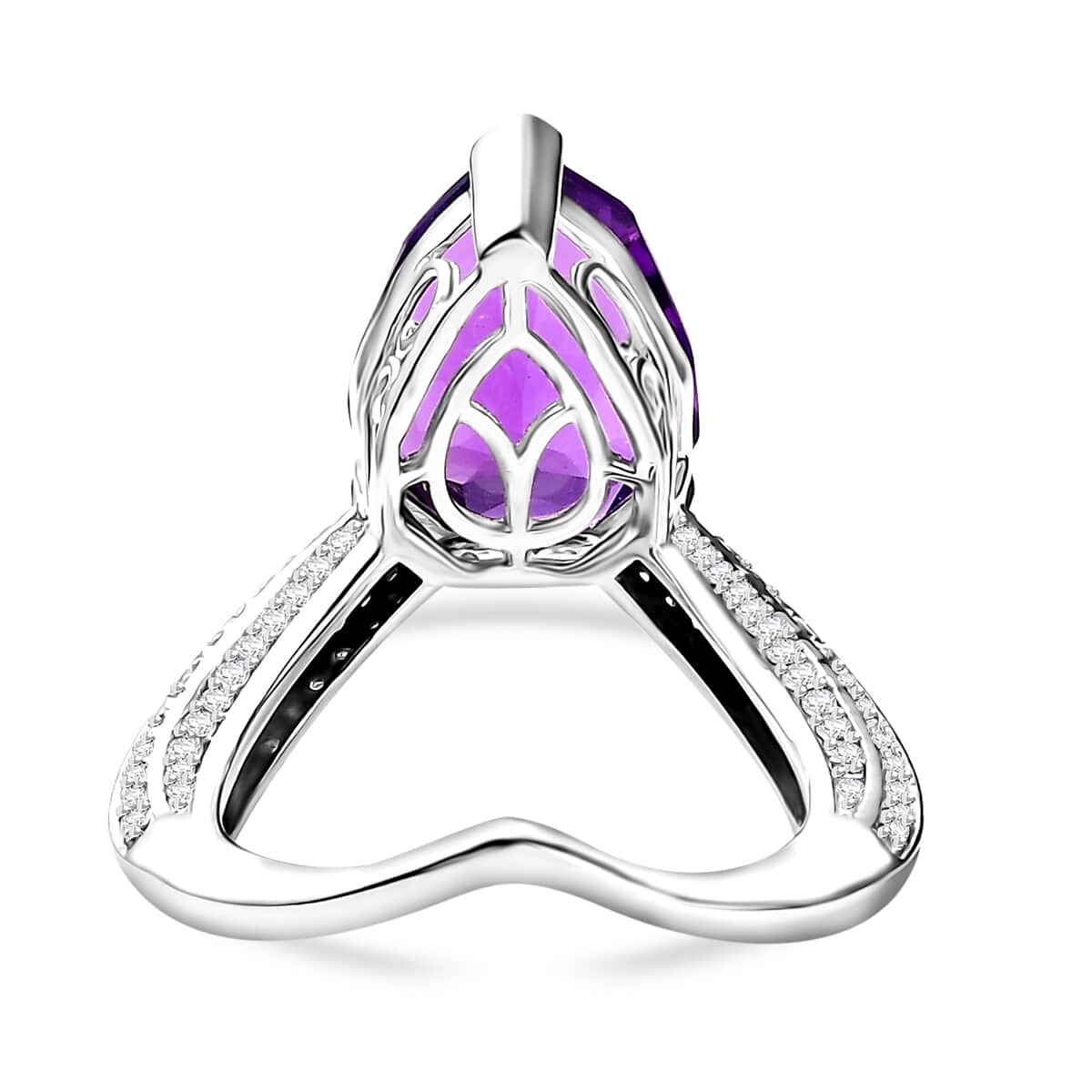 African Amethyst, Moissanite Ring in Rhodium Over Sterling Silver (Size 10.0) 6.10 ctw image number 4