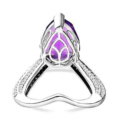 D'Joy African Amethyst and Moissanite 6.10 ctw Ring in Rhodium Over Sterling Silver (Size 10.0)