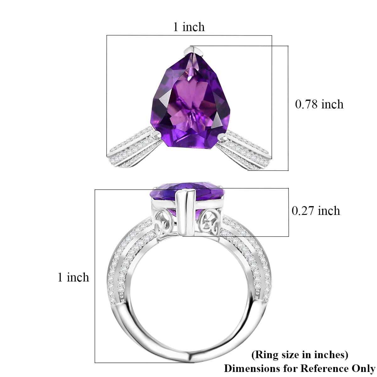 African Amethyst, Moissanite Ring in Rhodium Over Sterling Silver (Size 10.0) 6.10 ctw image number 5