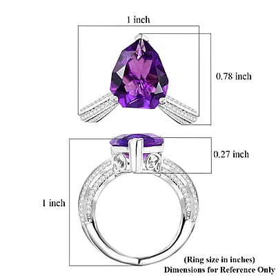 D'Joy African Amethyst and Moissanite 6.10 ctw Ring in Rhodium Over Sterling Silver (Size 10.0)