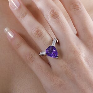 D'Joy African Amethyst and Moissanite 6.10 ctw Ring in Rhodium Over Sterling Silver (Size 7.0)