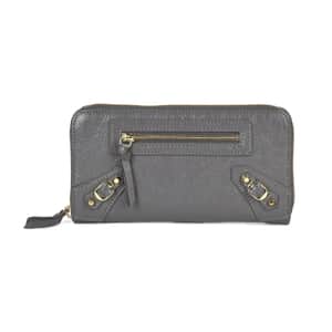 Italy Retro Noble Collection Gray Genuine Leatehr Bifold Long Wallet