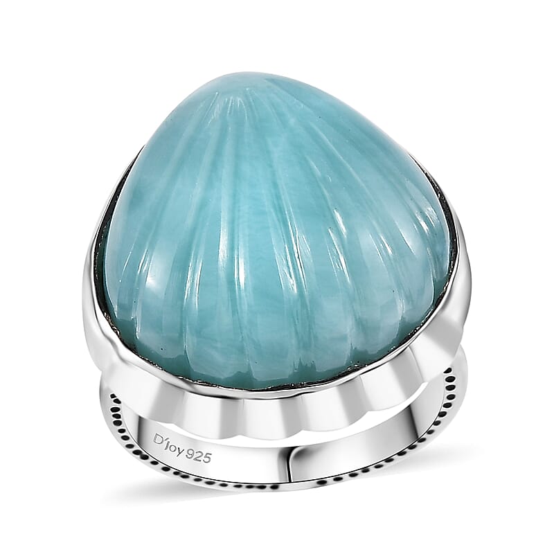 Artisan Crafted Larimar 16.60 ctw Shell Ring in Sterling Silver (Size 10.0)