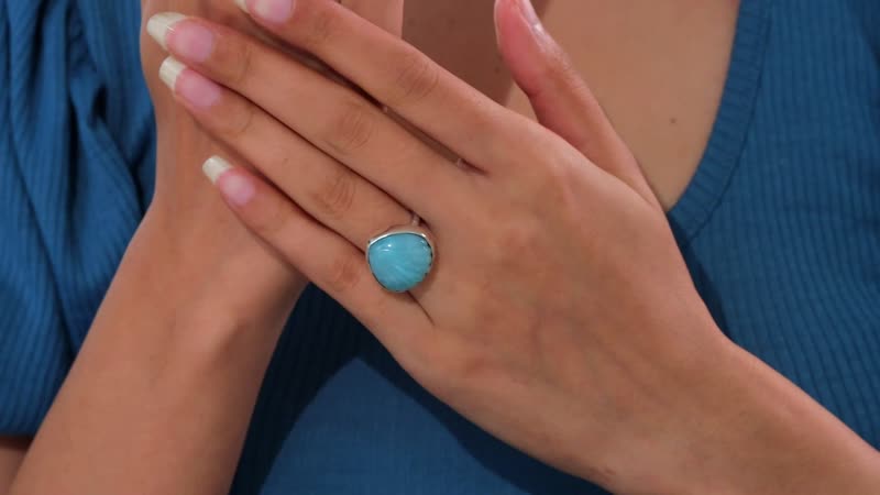 Artisan Crafted Larimar Shell Ring in Sterling Silver (Size 10.0) 16.60 ctw