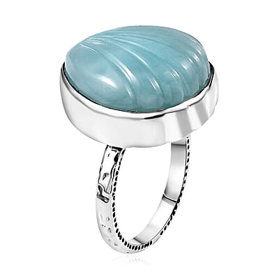 Artisan Crafted Larimar 16.60 ctw Shell Ring in Sterling Silver (Size 10.0)