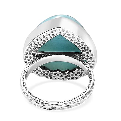 Artisan Crafted Larimar 16.60 ctw Shell Ring in Sterling Silver (Size 10.0)