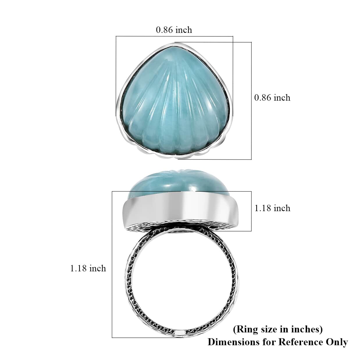 Artisan Crafted Larimar Shell Ring in Sterling Silver (Size 10.0) 16.60 ctw image number 5