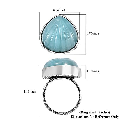 Artisan Crafted Larimar 16.60 ctw Shell Ring in Sterling Silver (Size 10.0)