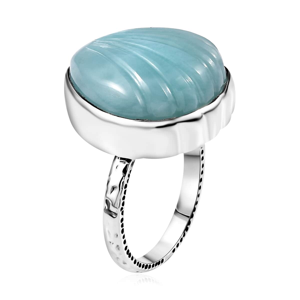 Artisan Crafted Larimar 16.60 ctw Shell Ring in Sterling Silver (Size 6.0) image number 3