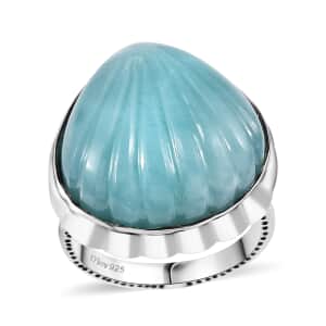 Artisan Crafted Larimar 16.60 ctw Shell Ring in Sterling Silver (Size 7.0)