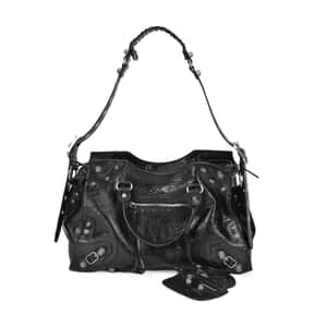 Grand Pelle Black Genuine Leather Crossbody Bag with Shoulder Strap